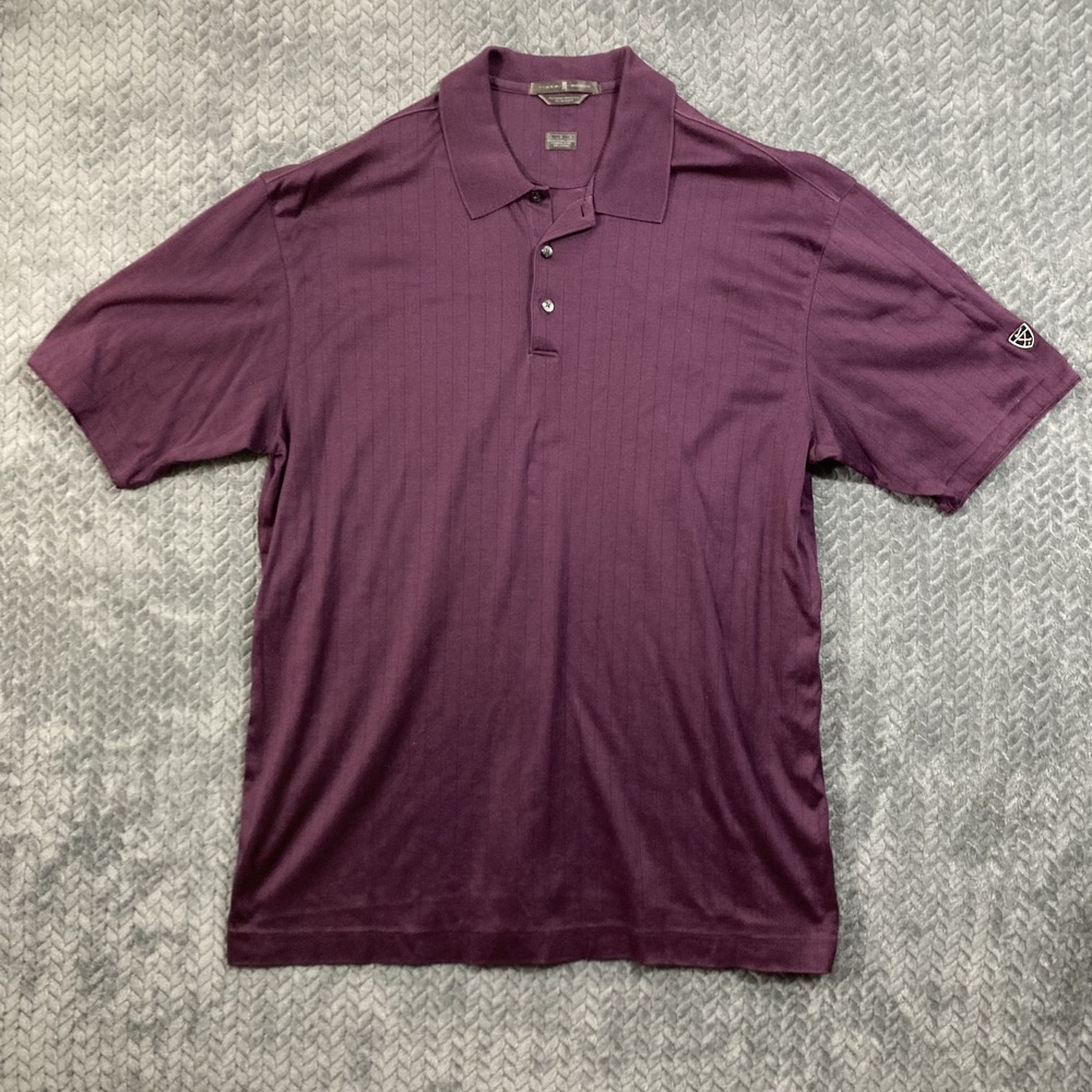 Tiger Woods Polo Men Large 70/2 Double Mercerized Purple Shadow Stripe EUC